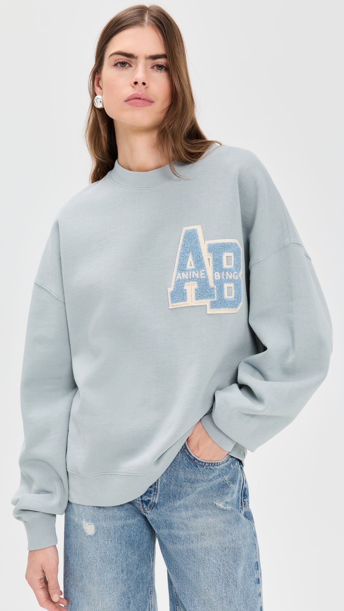 Anine Bing Letterman Pale Blue Sweat