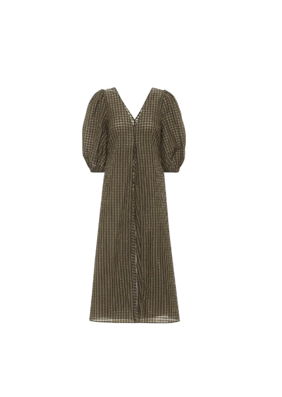 Ganni Seersucker Green Shimmer Dress