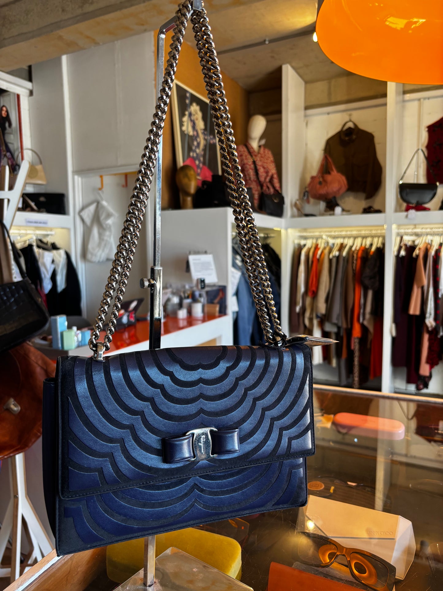 Ferragamo Navy and Black Leather