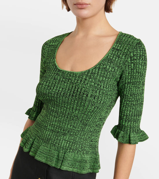 Ganni Ribbed Green Top