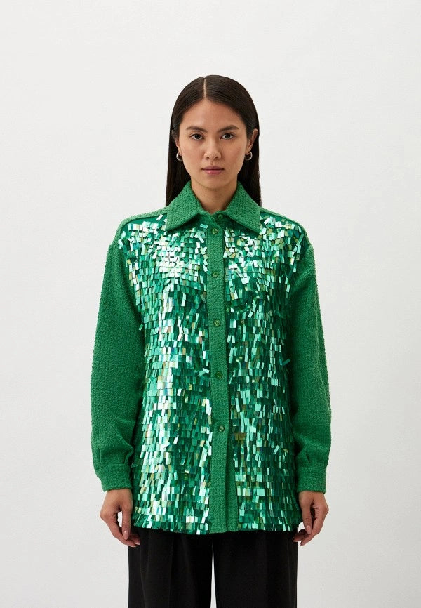 Pinko Green Sequin Front Shirt