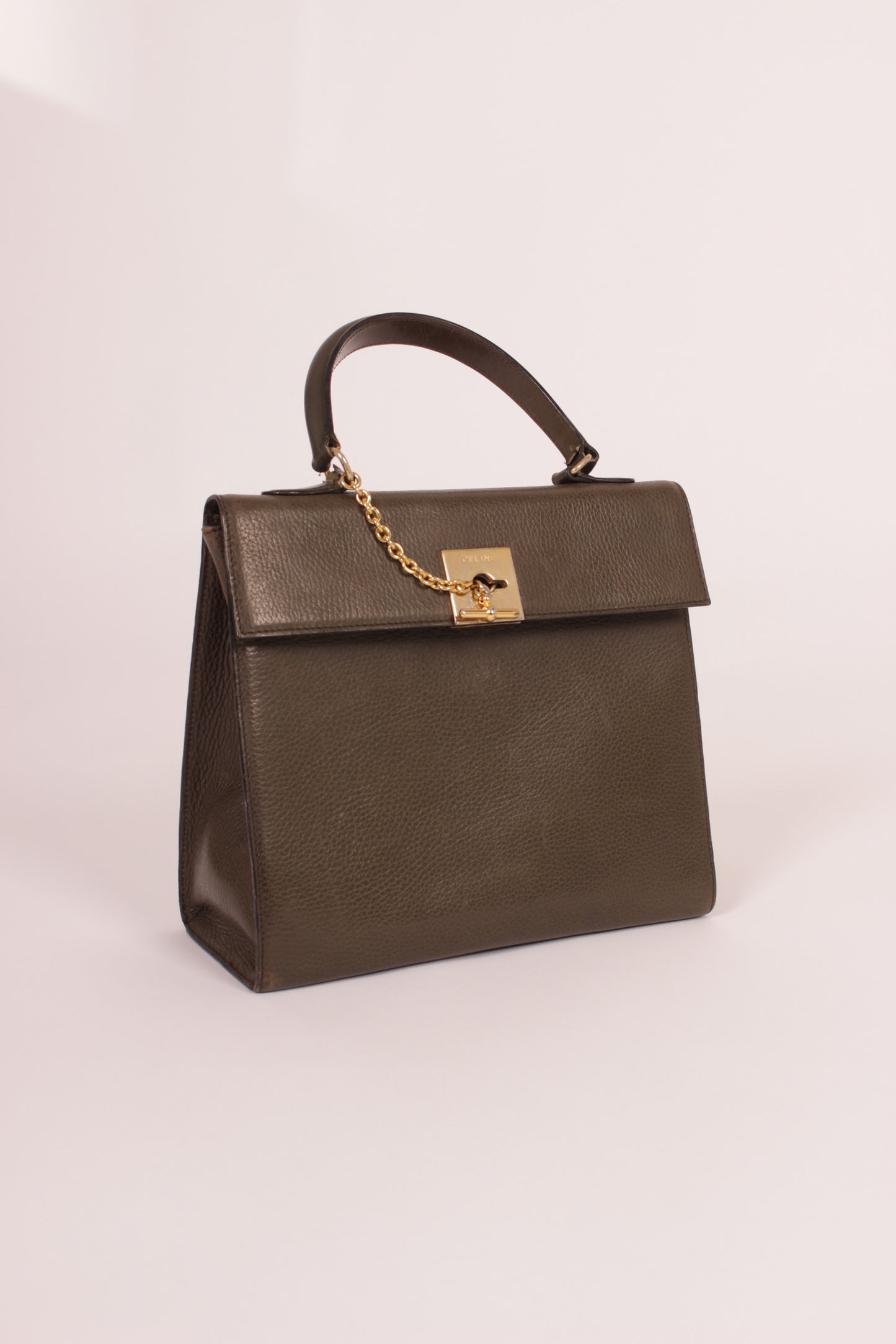 Vintage Celine Kelly Top Handle Bag in Military Green