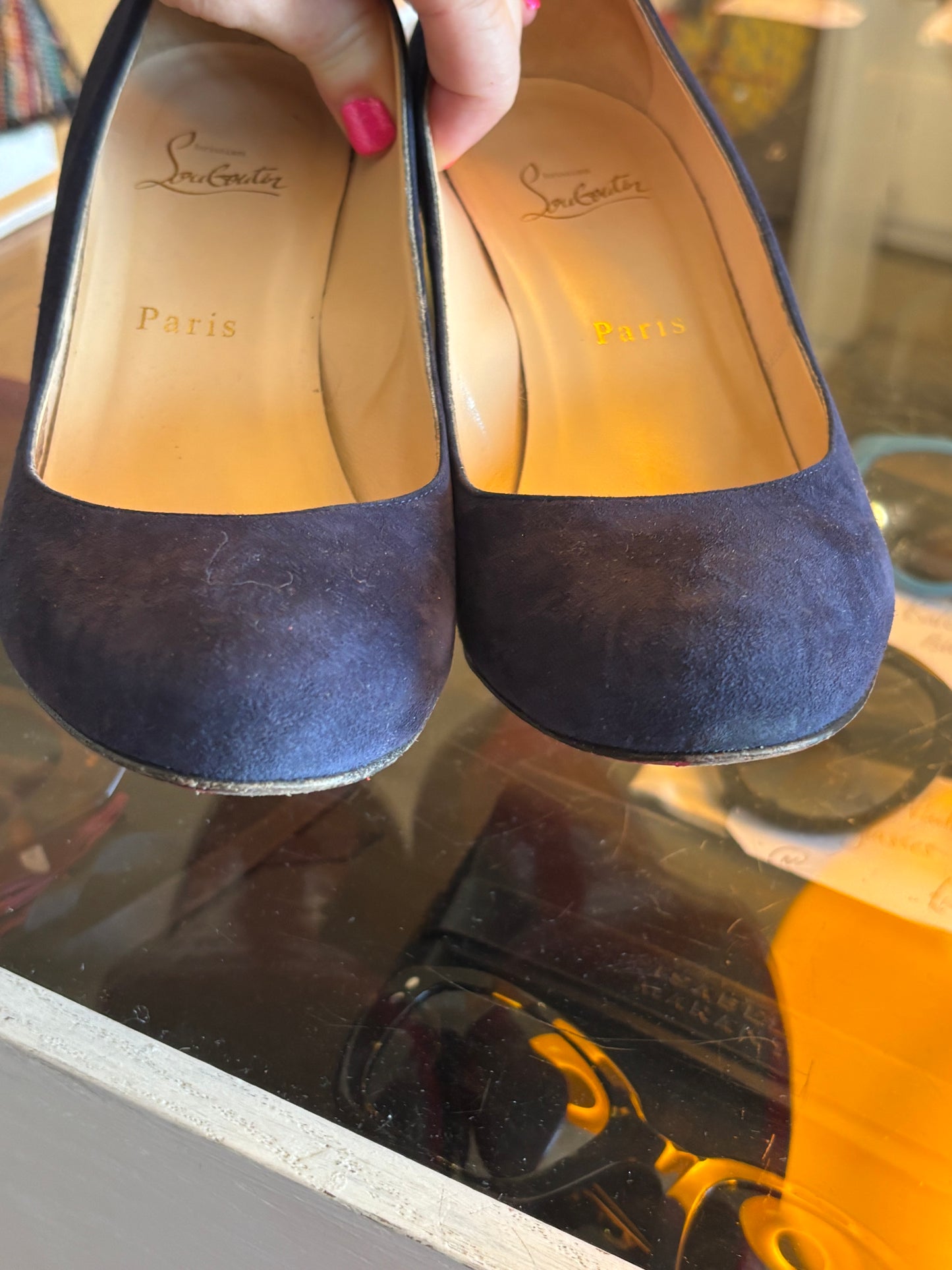Louboutin Ron Ron Navy Suede 85 Heels