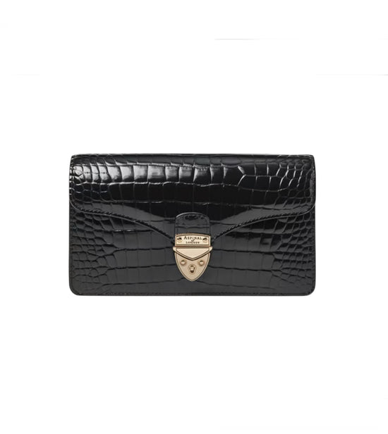 Aspinal Moc Croc Black Leather Bag