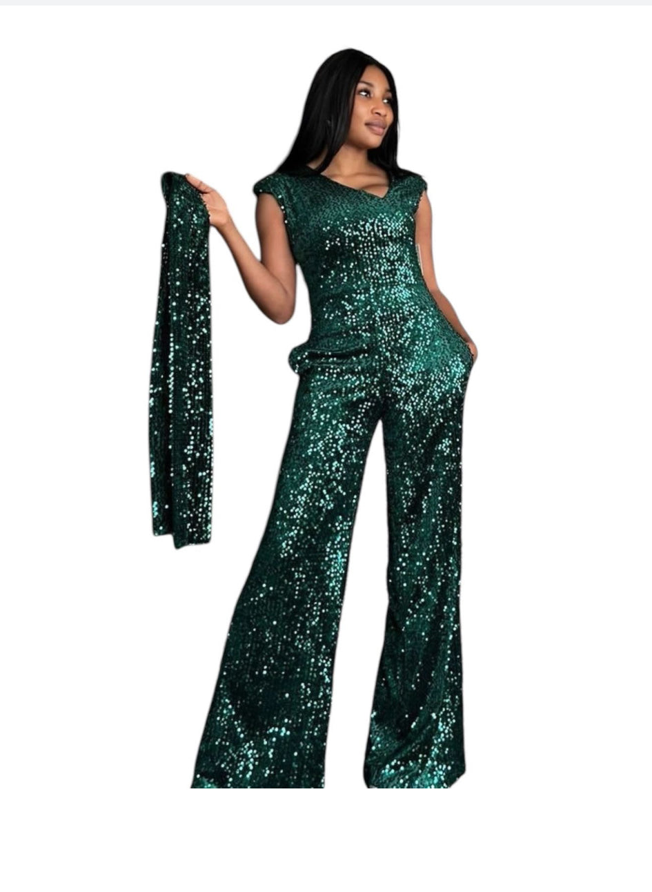 Nale Green Sequin Jumpsuit