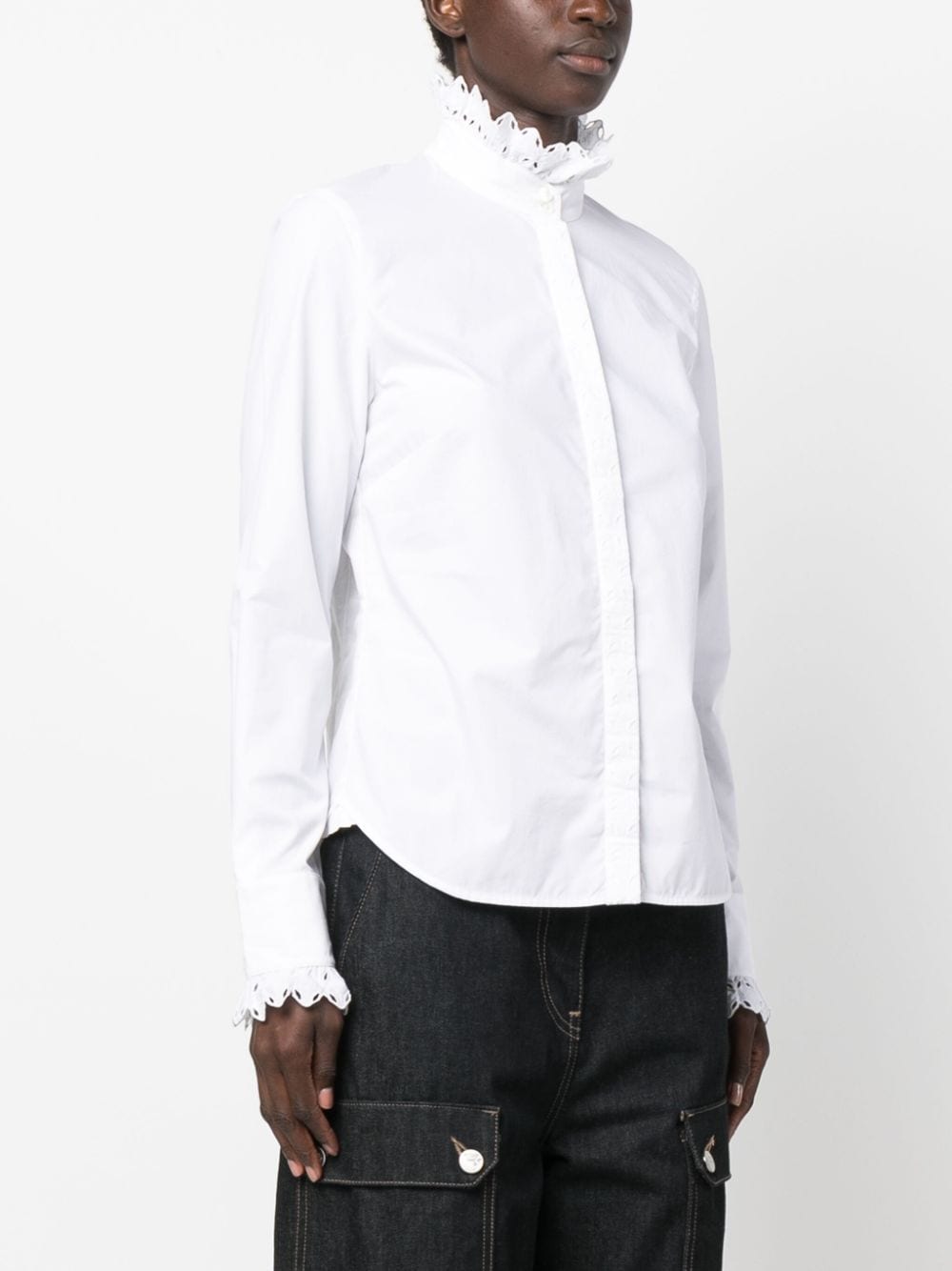Paco Rabanne White Cotton and Broderie Blouse
