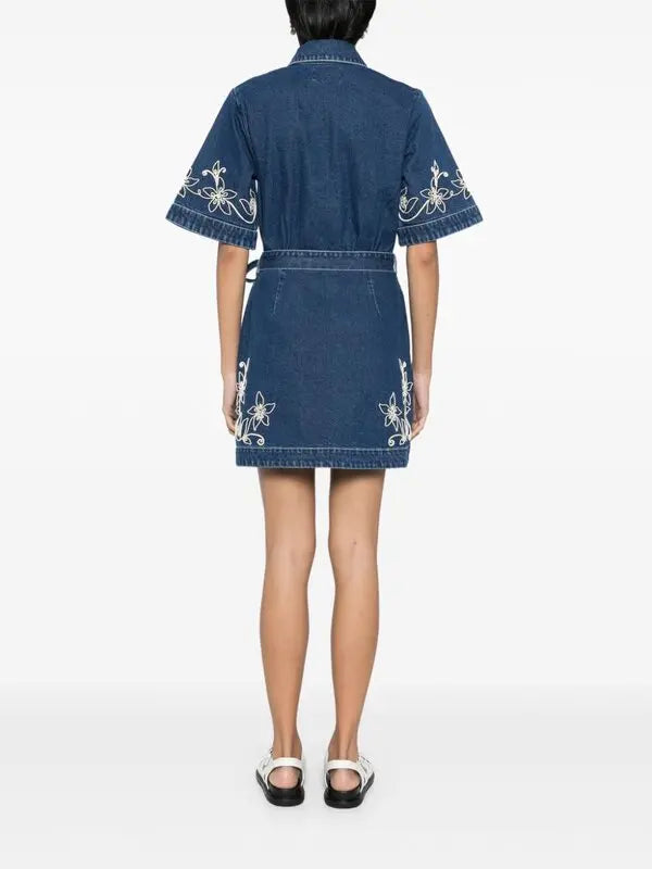 Alemais Denim Embroidered Dress
