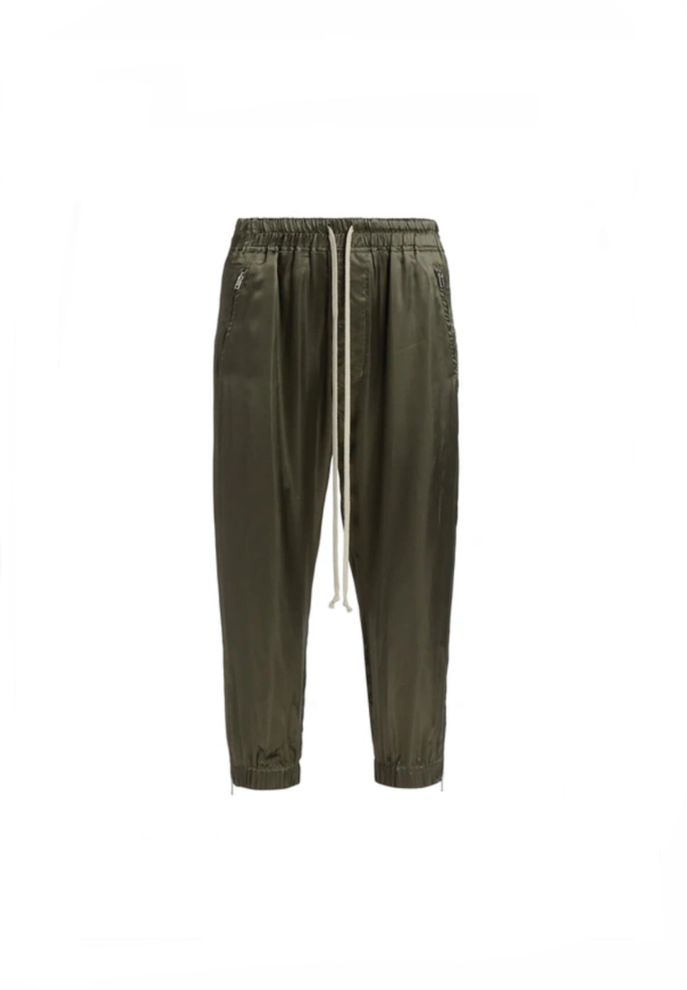 Rick Owens Green Satin Cropped Trousers