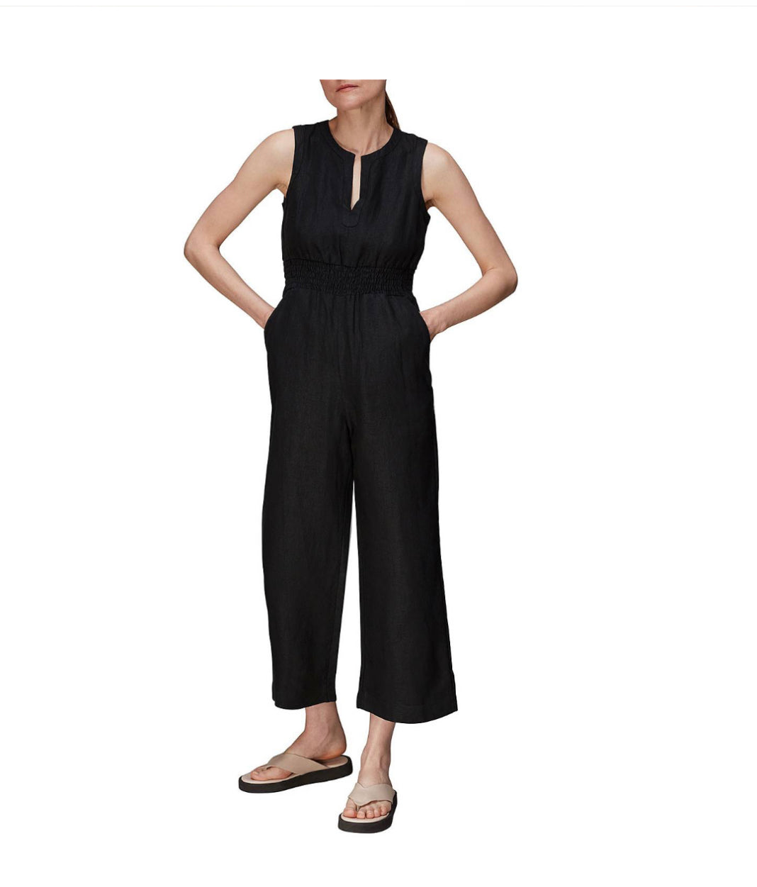 Load image into Gallery viewer, Whistles Black Linen Jumpsuit
