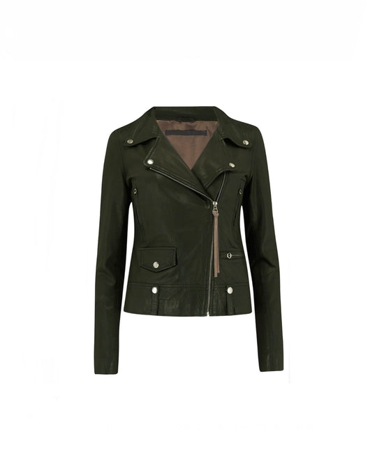 MDK Dark Green Leather Biker Jacket