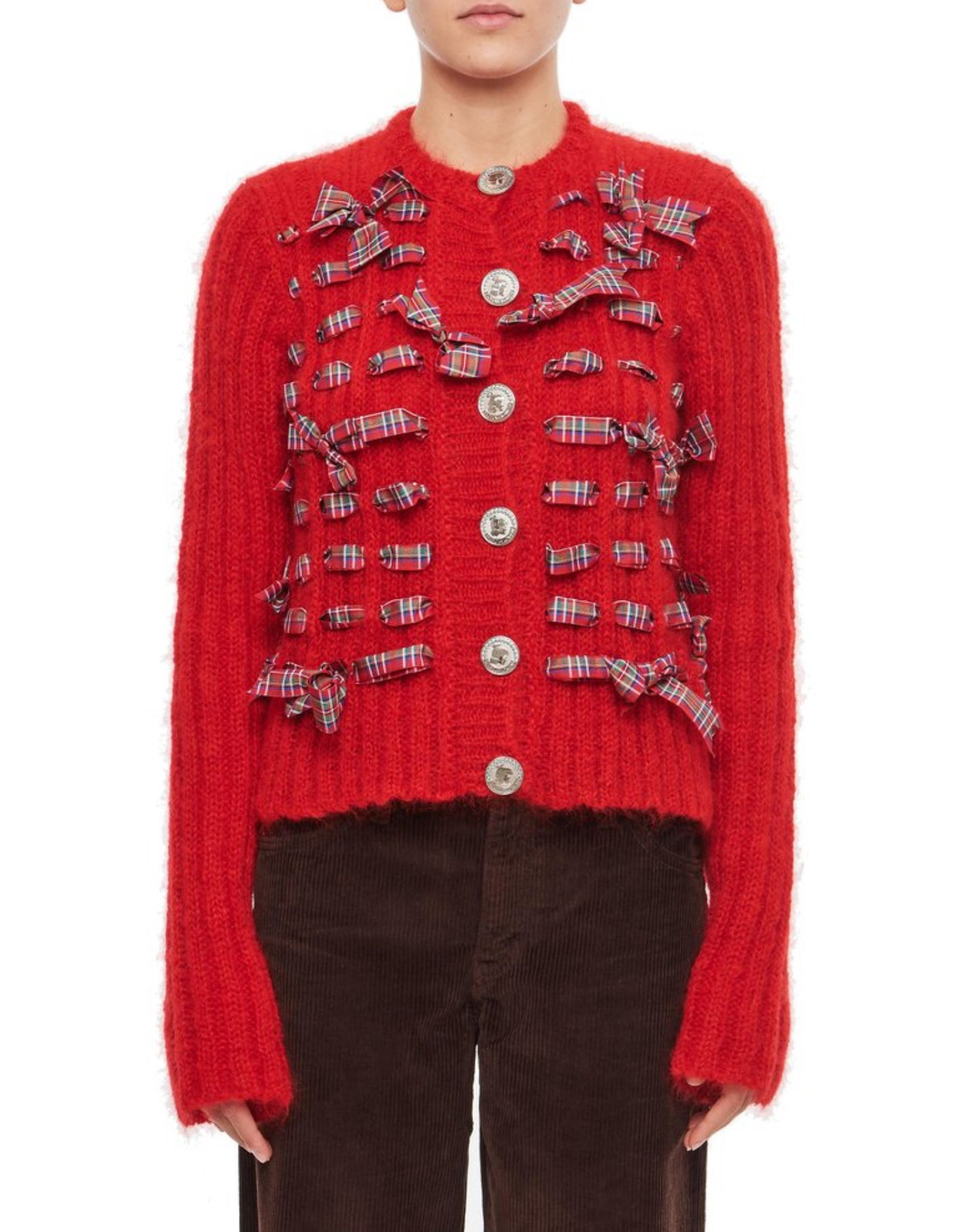 Chopova Lowena Red Mohair and Tartan Cardigan