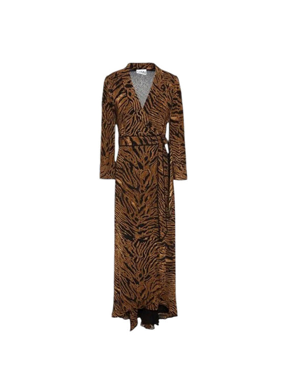 Ganni Tiger-Print Wrap Maxi Dress