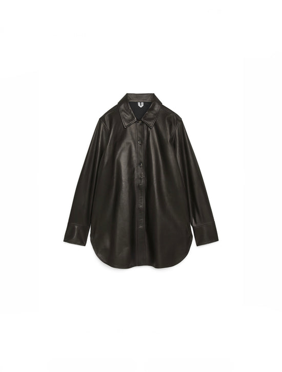 Arket Black Leather Oversized Shirt