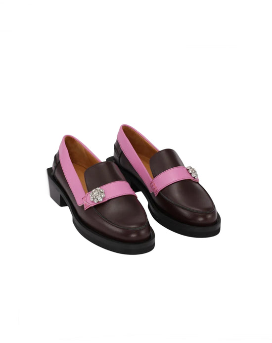 Ganni Pink Burgundy Crystal Loafers - new