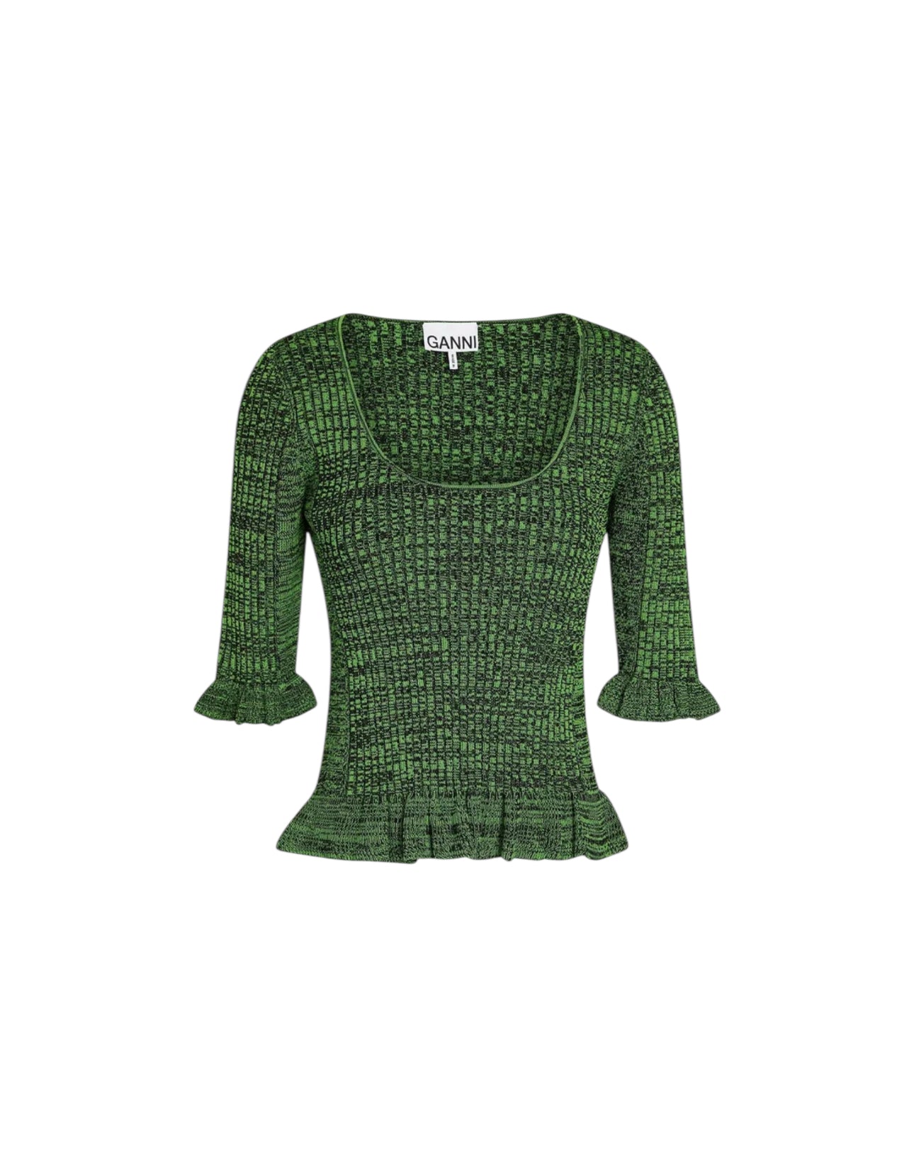 Ganni Ribbed Green Top