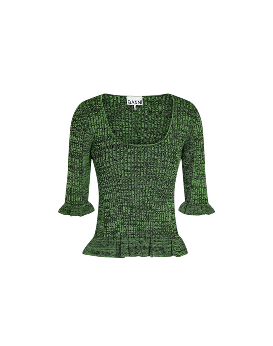 Ganni Ribbed Green Top