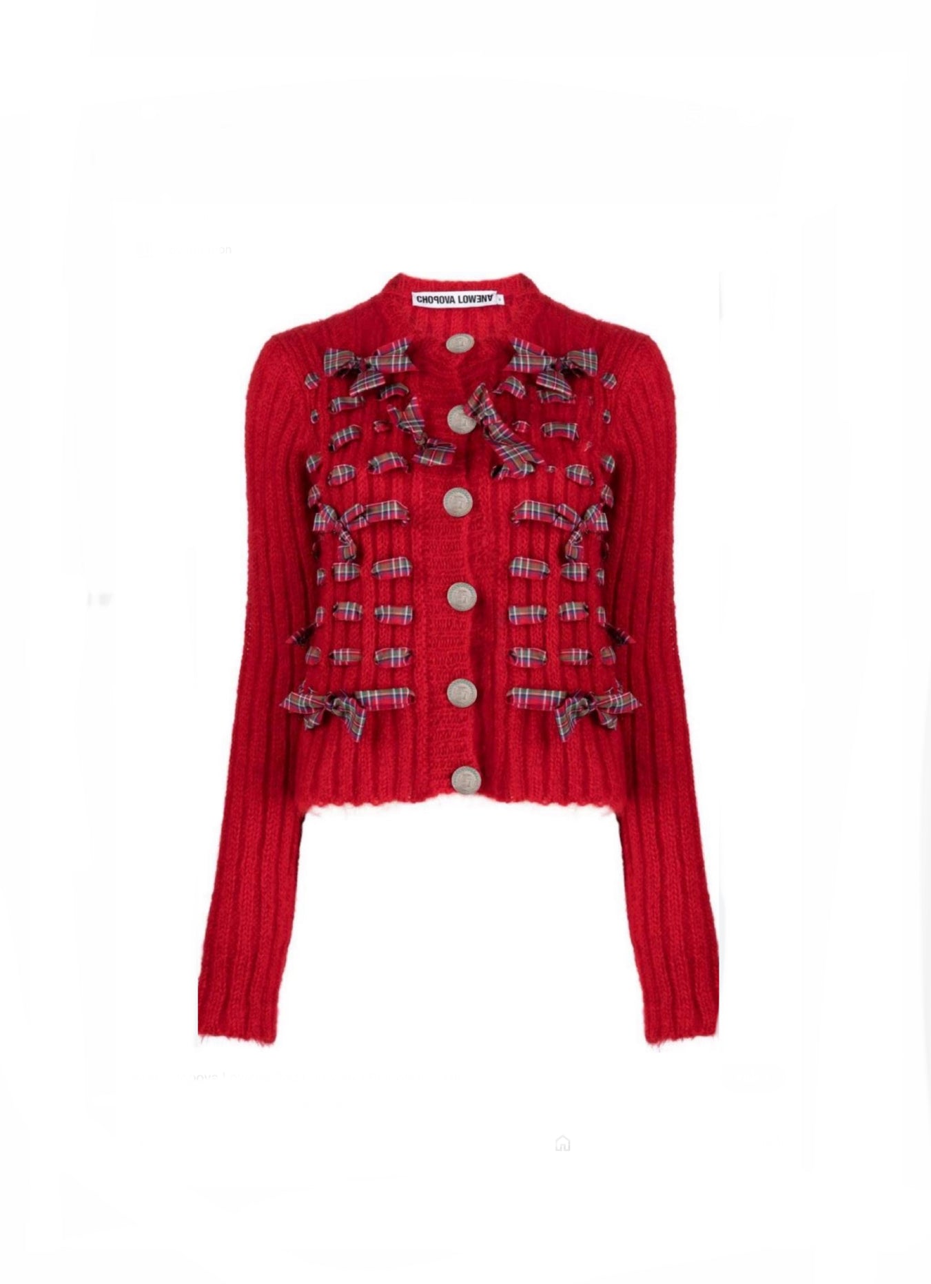 Chopova Lowena Red Mohair and Tartan Cardigan