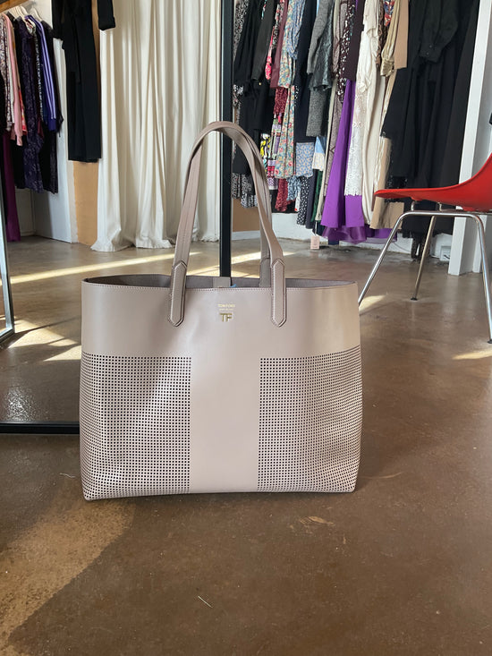 Tom Ford Beige Leather Perforated Tote as new ReBoundStore