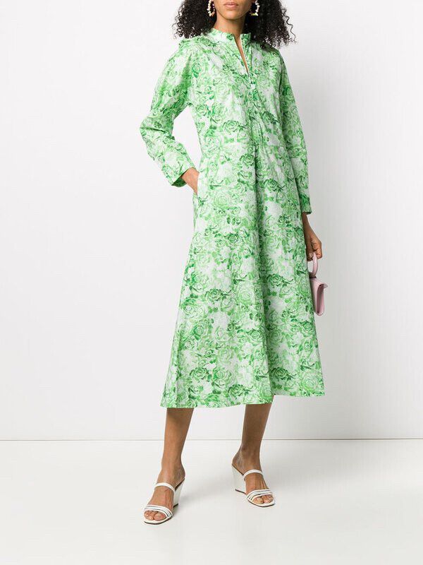 Load image into Gallery viewer, Ganni Green Cotton Floral Dress
