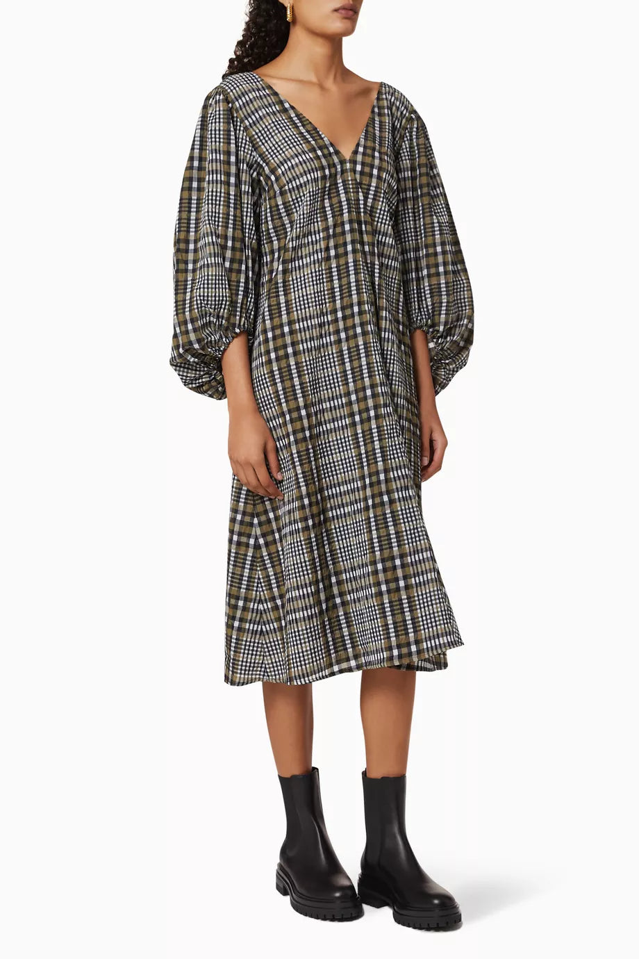 Ganni Seersucker Checked Dress