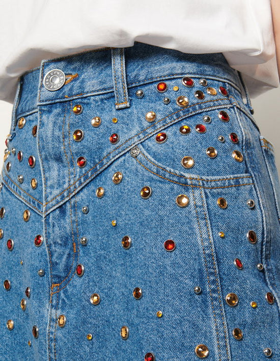 Sandro Denim Rhinestone Skirt