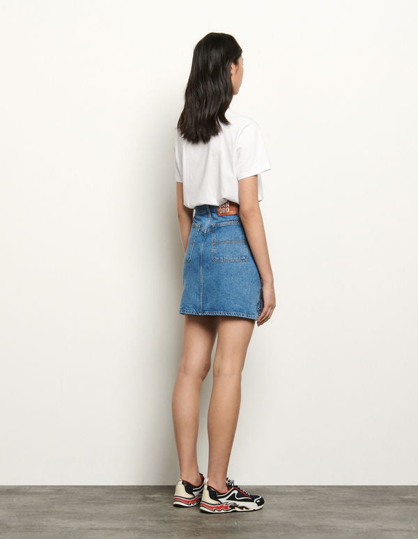 Sandro Denim Rhinestone Skirt