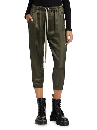 Rick Owens Green Satin Cropped Trousers