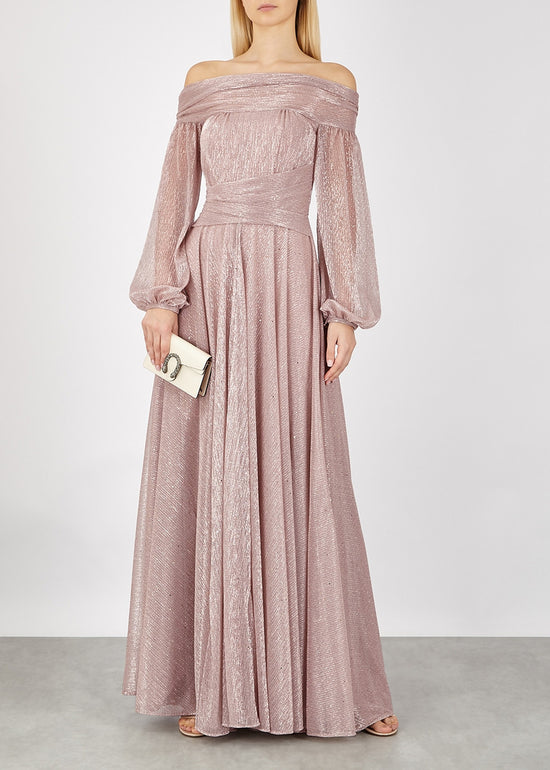 Load image into Gallery viewer, Talbot Runhof  Bonton Pink Metallic Gown
