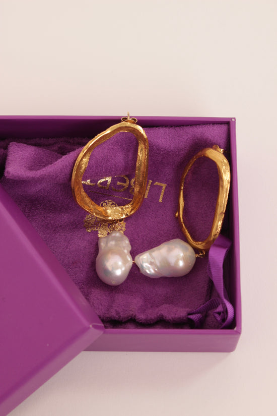 Completed Works Gold Plated Hoop Pearl Drop Earrings