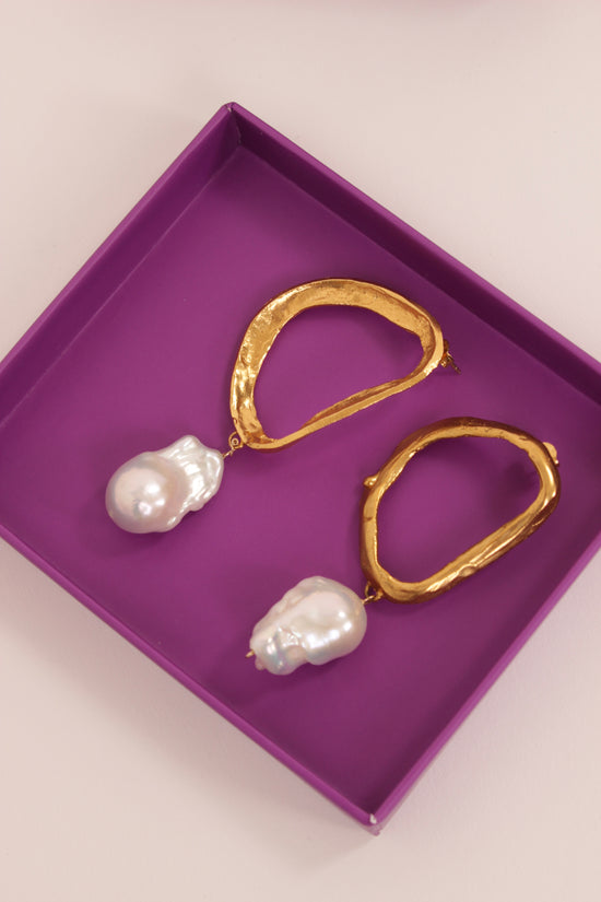 Completed Works Gold Plated Hoop Pearl Drop Earrings