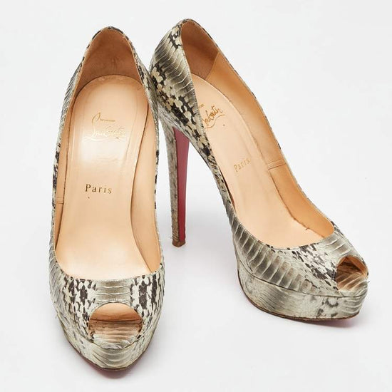 Load image into Gallery viewer, Christian Louboutin Grey Watersnake Heels
