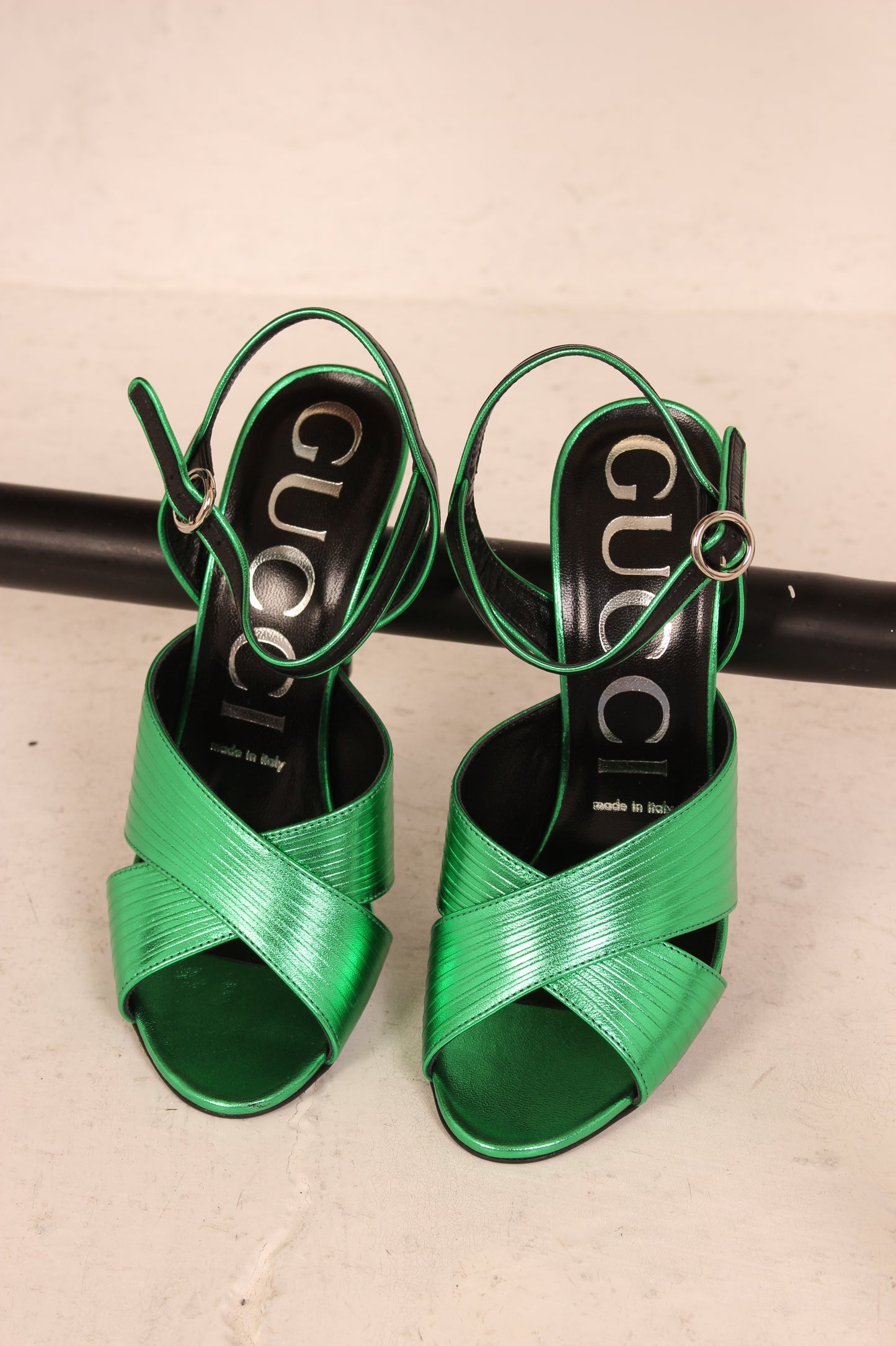 Gucci Green Metallic Sandal Heels - nib