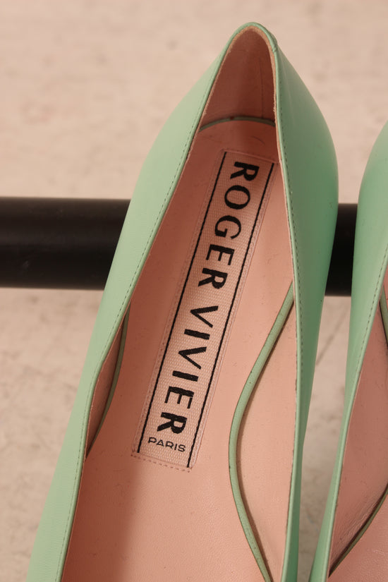 Roger Vivier Green Leather Flats-NEW