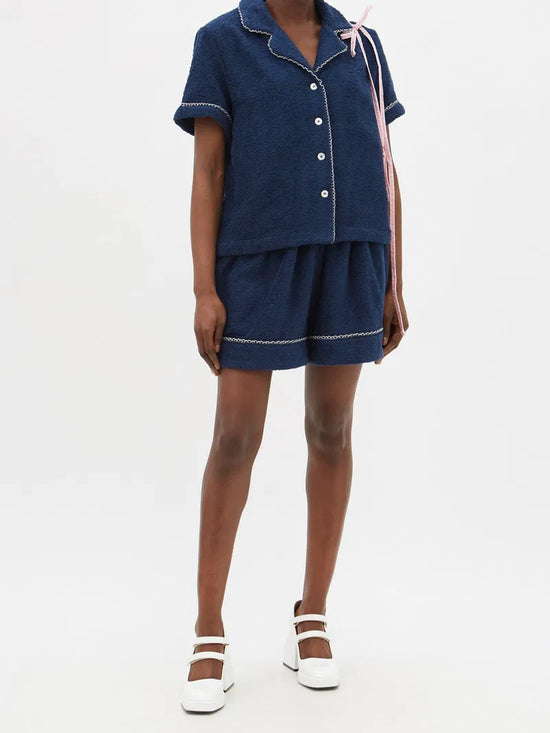 Shrimps Navy Towelling Shirt & Shorts Set