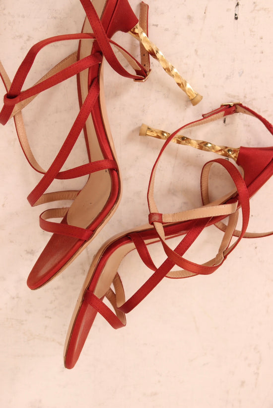 Gianvito Rossi Red Satin Strappy Heels