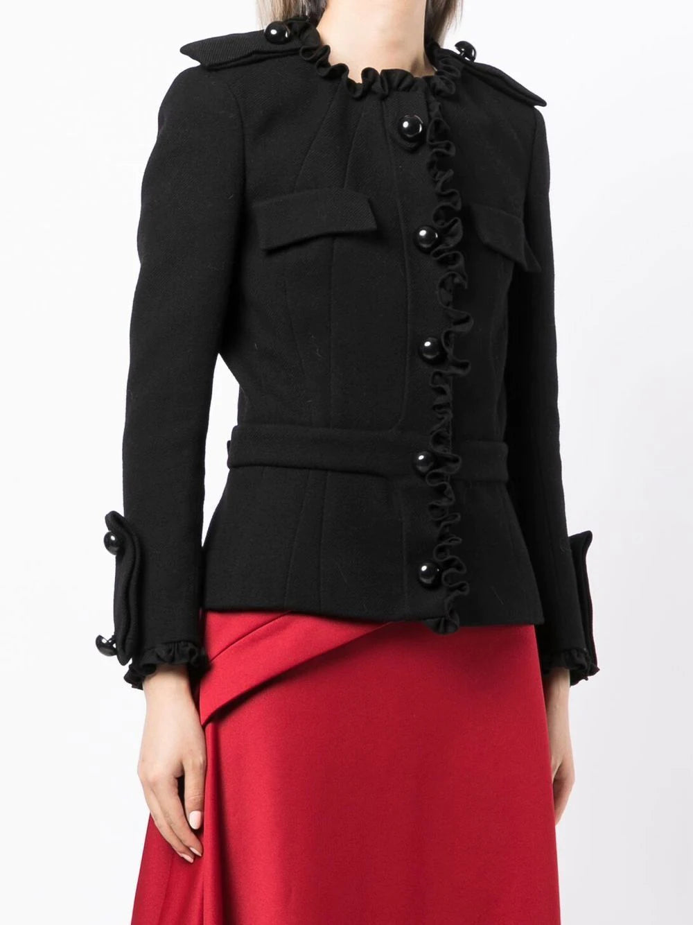 Load image into Gallery viewer, Balenciaga Black Wool Ruffle Jacket

