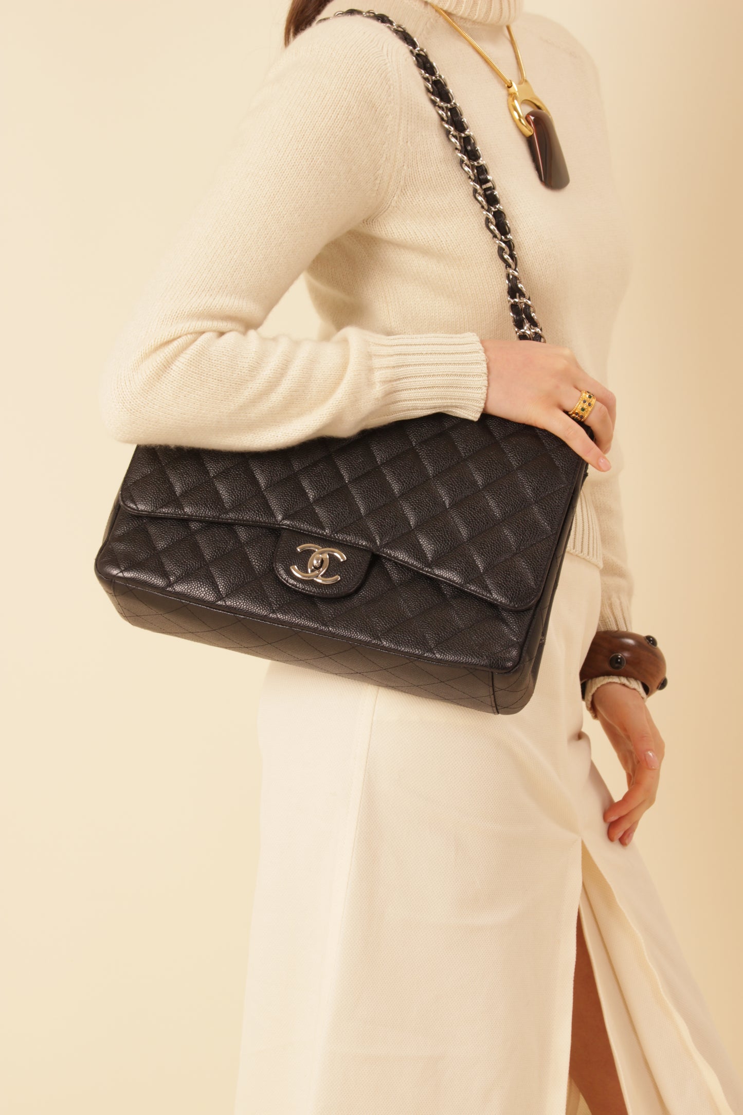 Chanel Black Caviar Maxi Double Flap Bag