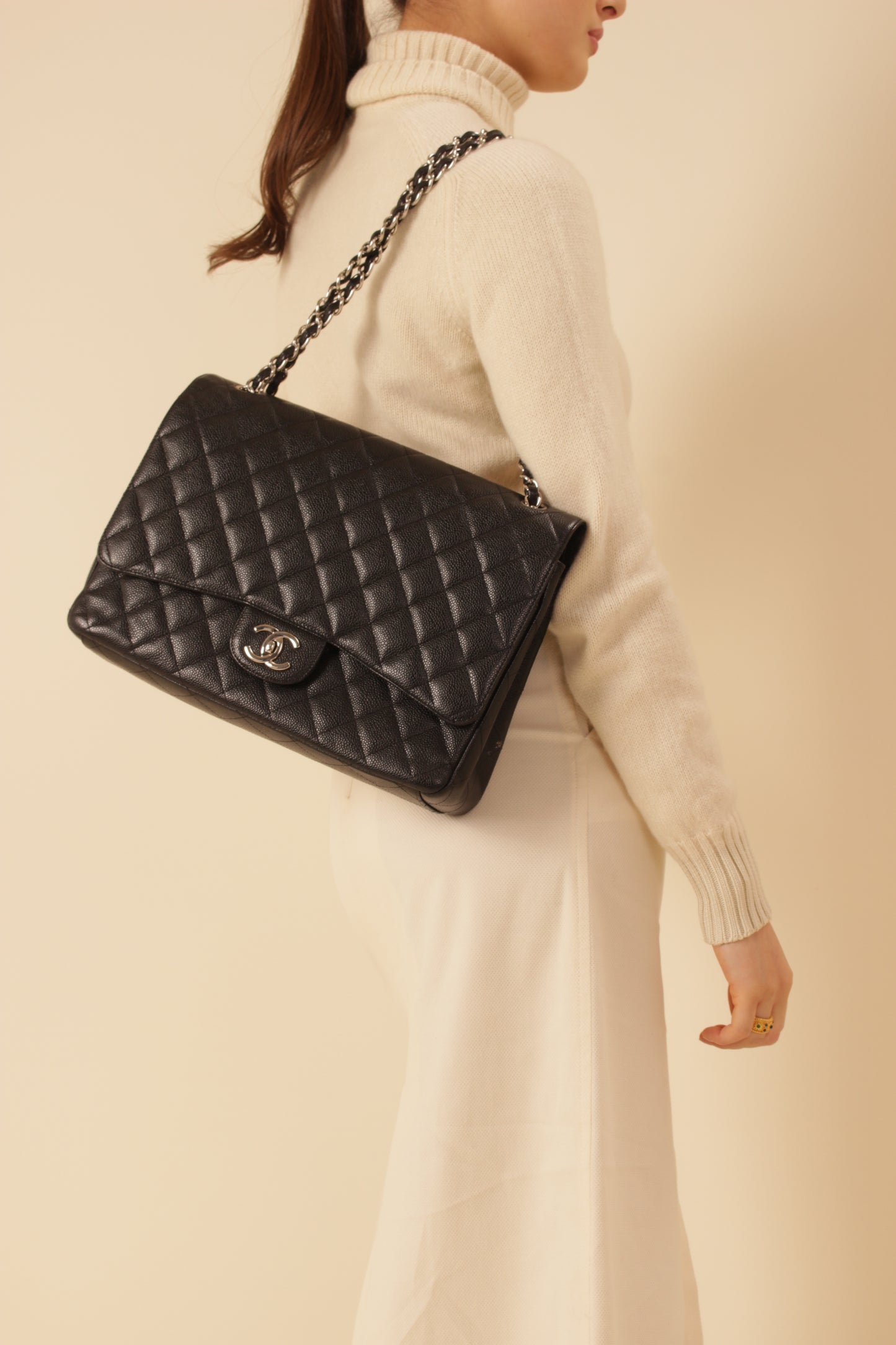 Chanel Black Caviar Maxi Double Flap Bag