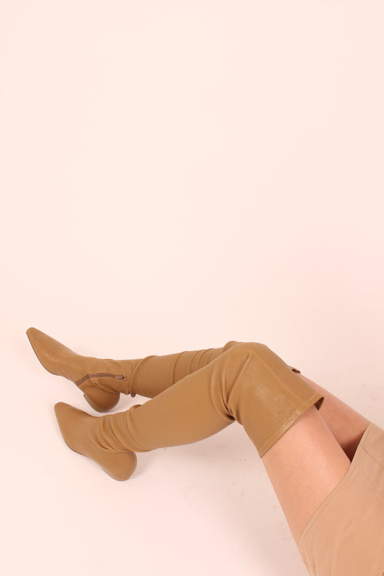 Bottega Veneta Tan Leather Over The Knee Boots