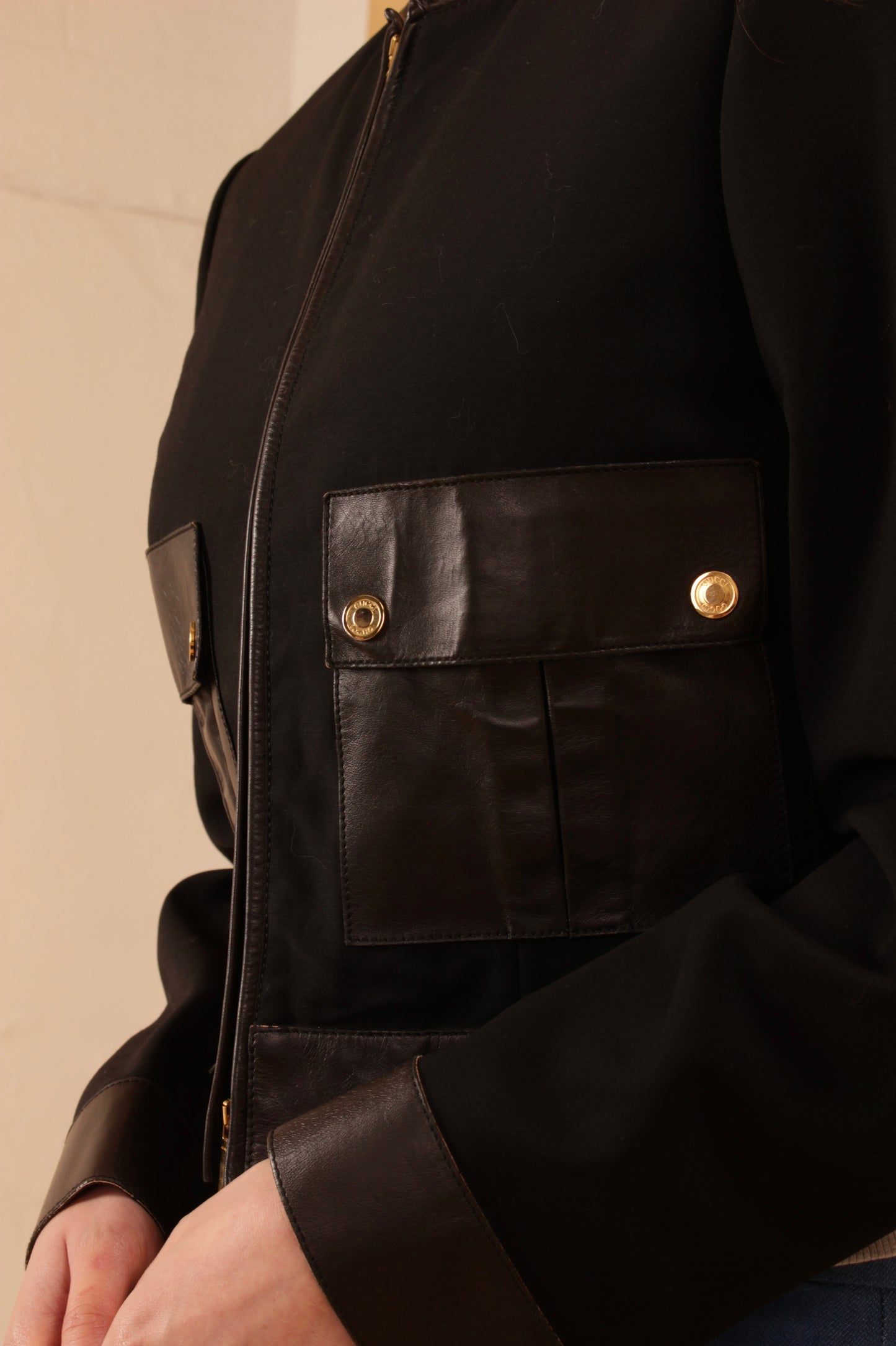 Gucci Tom Ford Era Cropped Black Leather Pocket Jacket