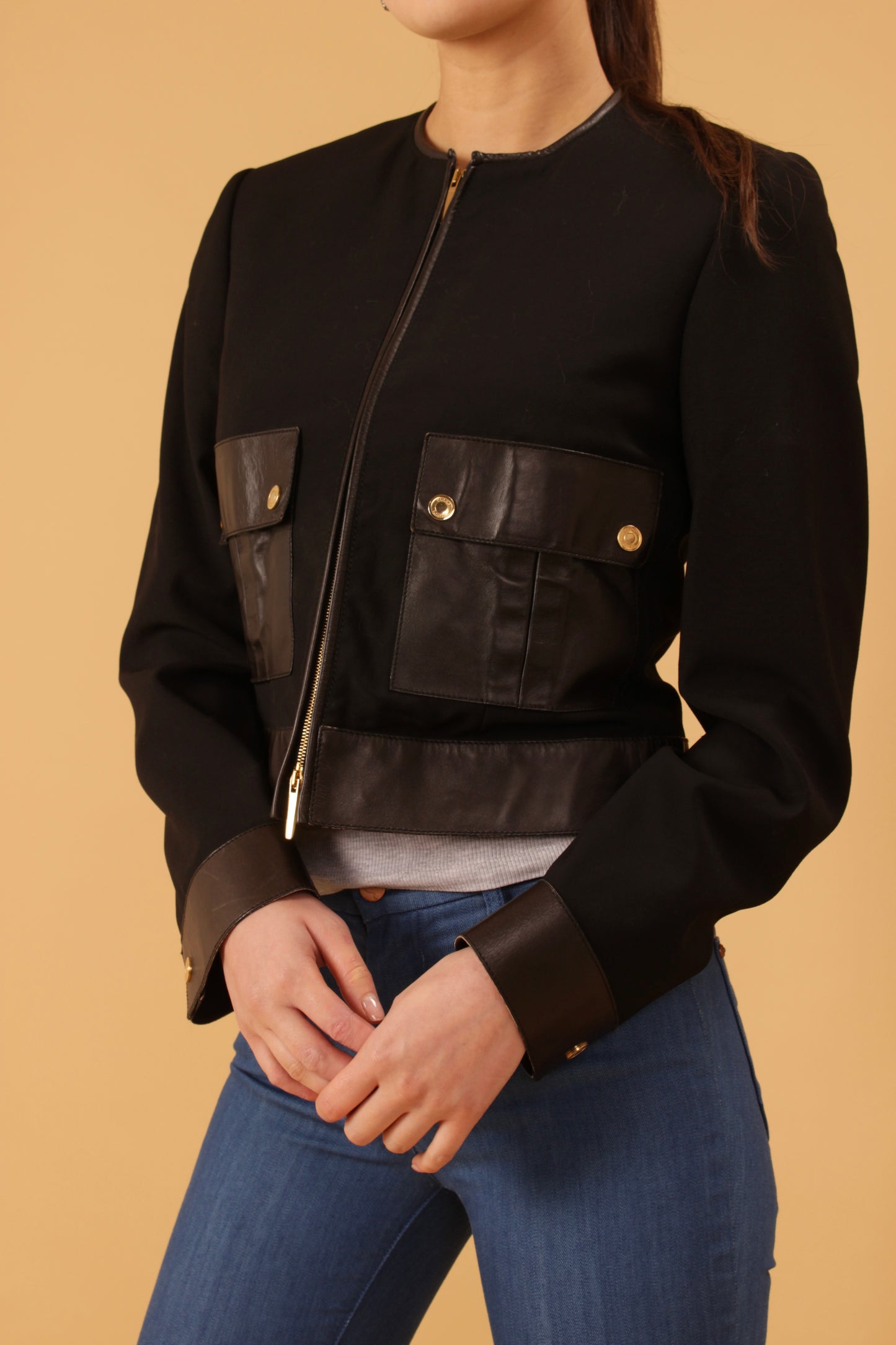 Gucci Tom Ford Era Cropped Black Leather Pocket Jacket