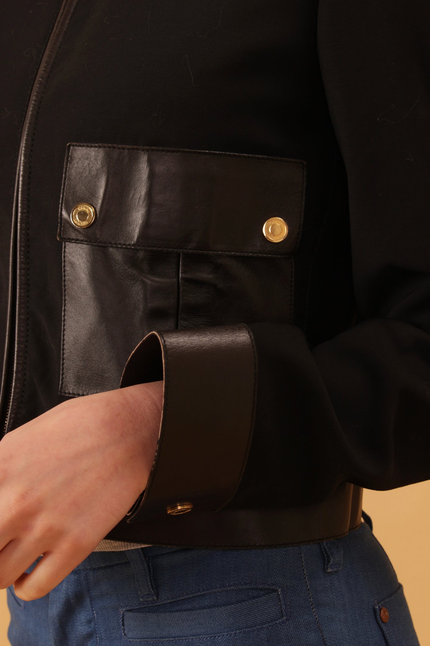 Gucci Tom Ford Era Cropped Black Leather Pocket Jacket