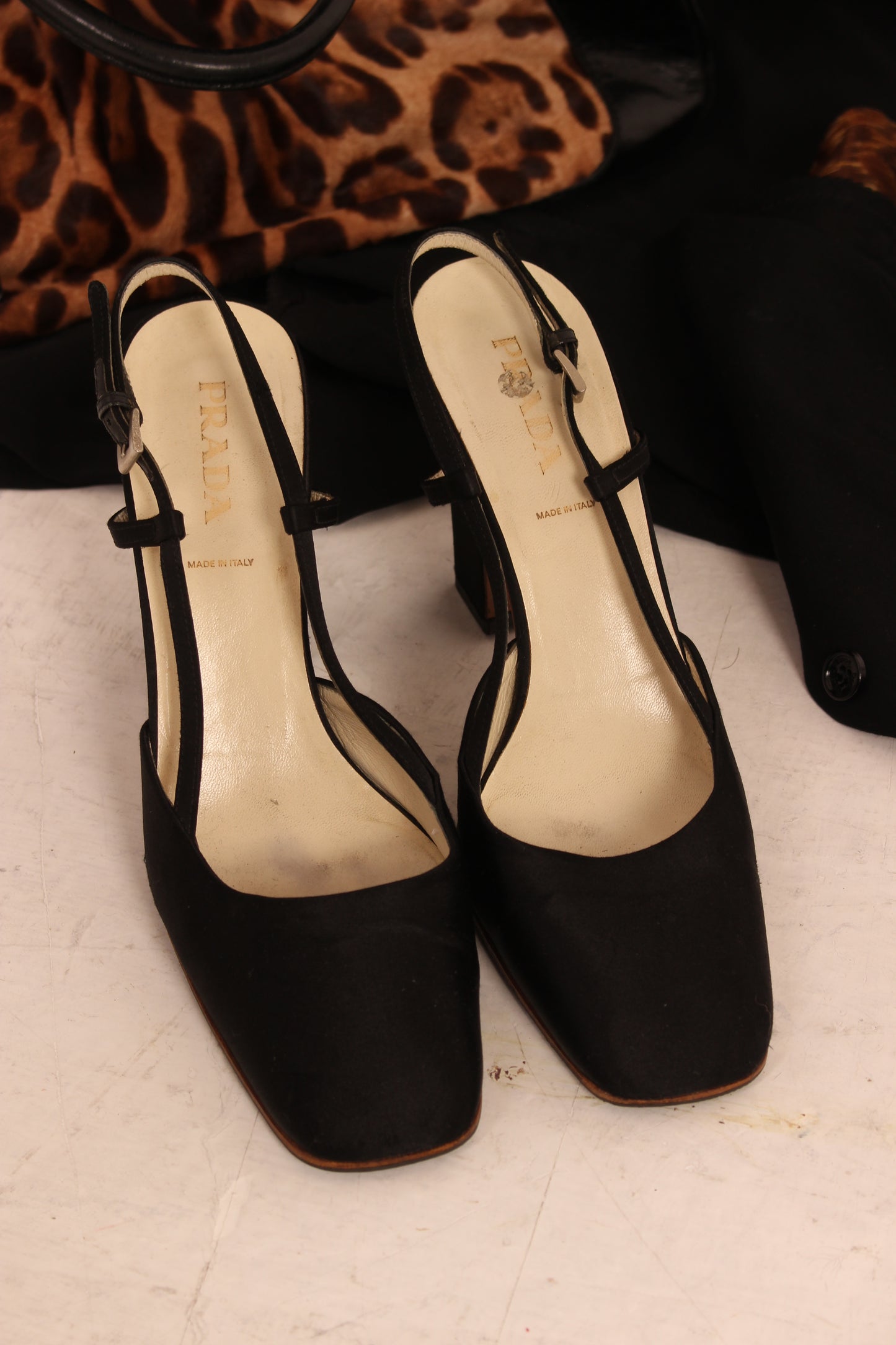 Vintage Prada Black Satin Heels