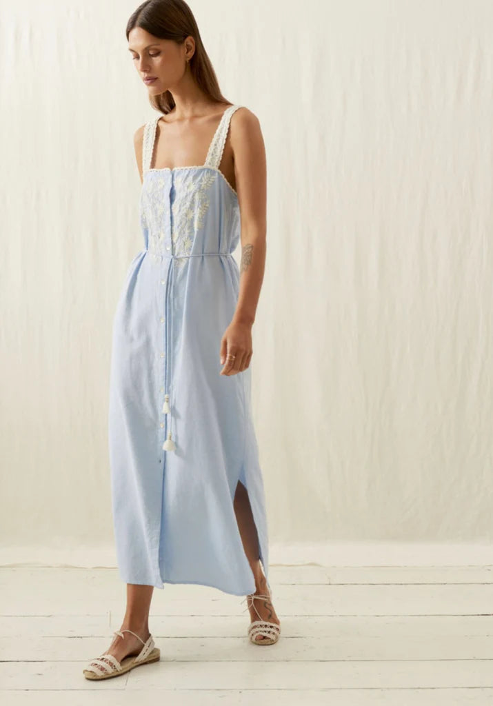 Louise Misha Blue Cotton Midi Dress
