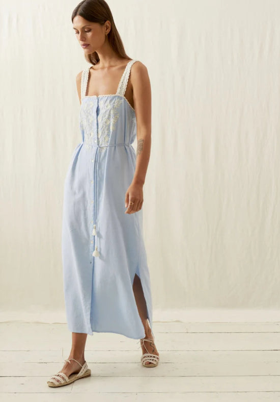 Louise Misha Blue Cotton Midi Dress