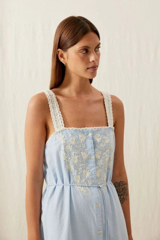 Louise Misha Blue Cotton Midi Dress
