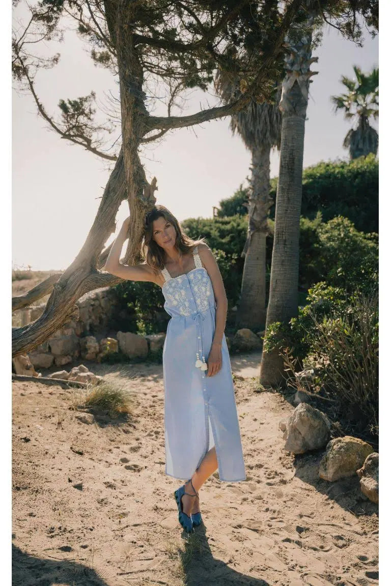 Louise Misha Blue Cotton Midi Dress