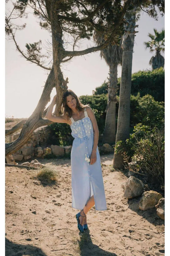 Louise Misha Blue Cotton Midi Dress