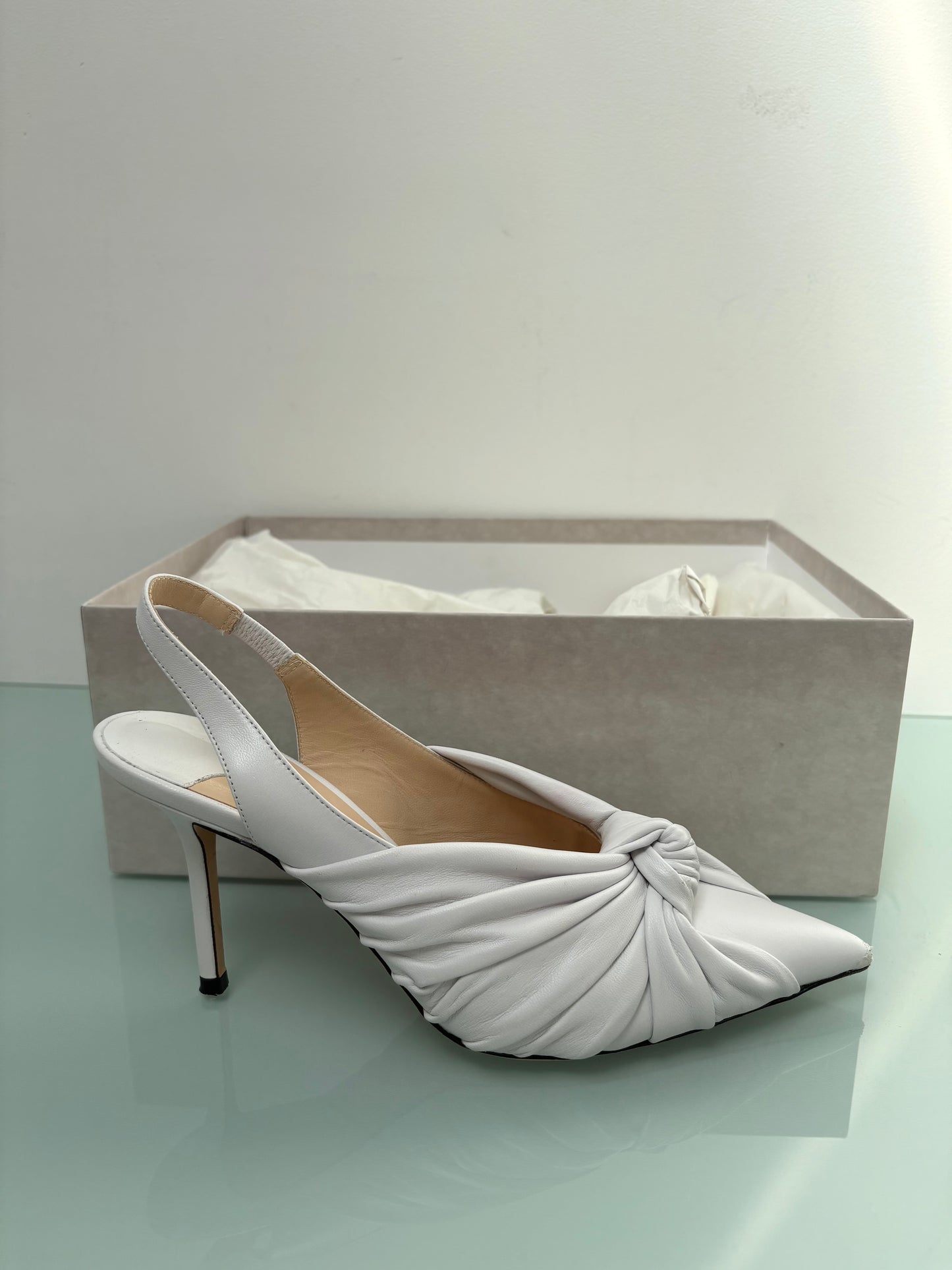 Jimmy Choo Annabell 85 White Nappa Leather Slingbacks