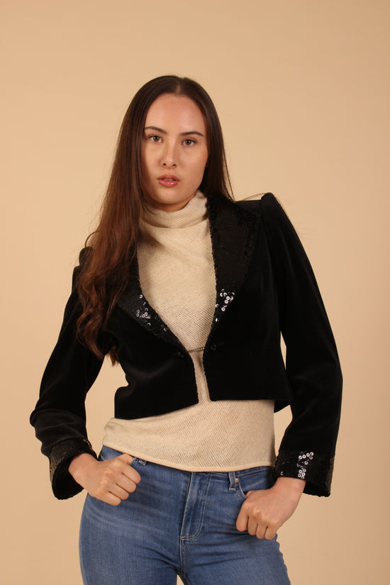 Vintage Louis Feraud Black Sequin Cropped Jacket
